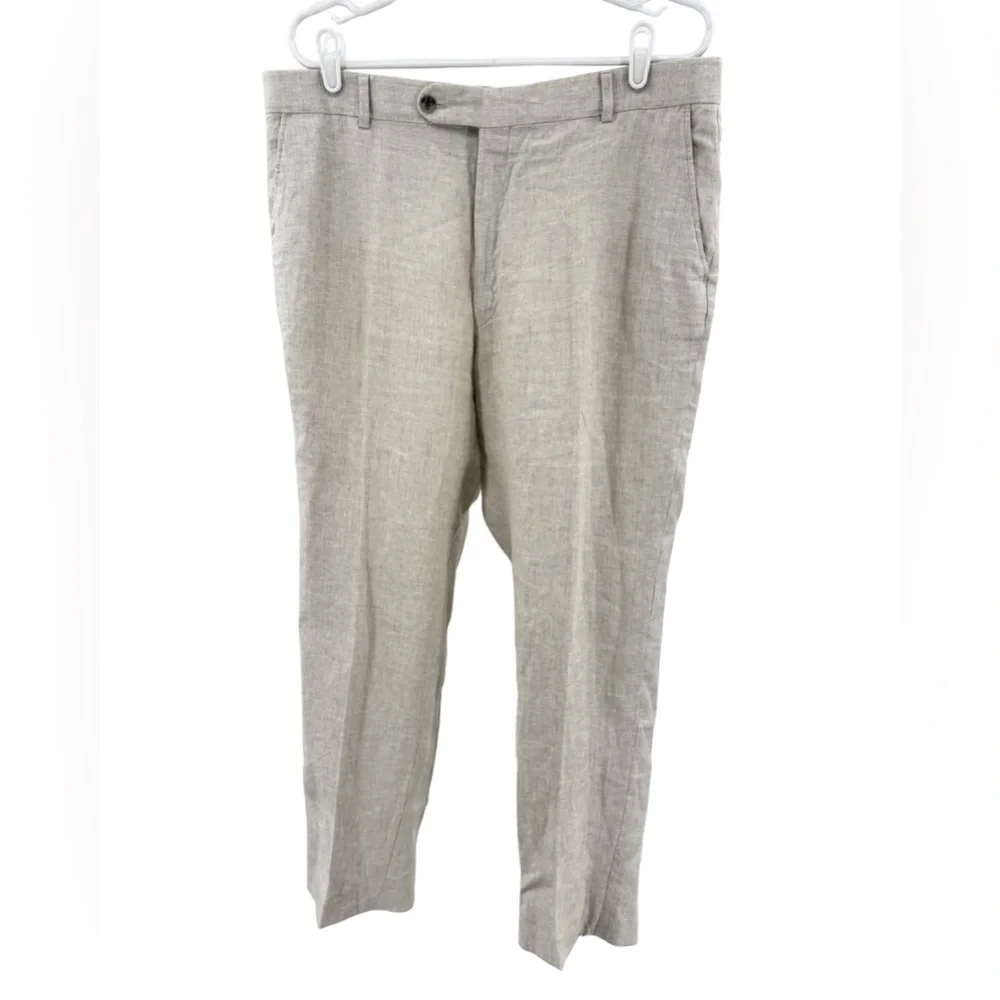 Ballin Relax Men's Cream 100% Linen Dress Pants 38 neutral office summer casual